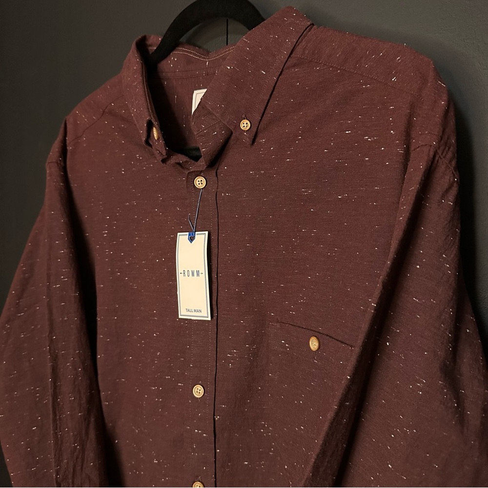 ROWM Maroon Speckled Men's XLT Collared Button Up Down Shirt NWT New